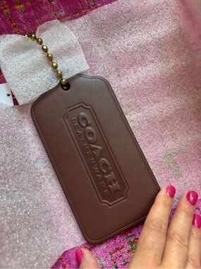 Coach XL HANGTAG HANG TAG Brown Leatherware - LARGE Gold BALL Chain - FREE SHIP